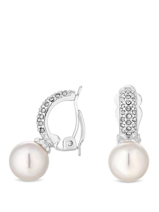 front image of jon-richard-pave-half-hoop-with-pearl-drop-clip-earring