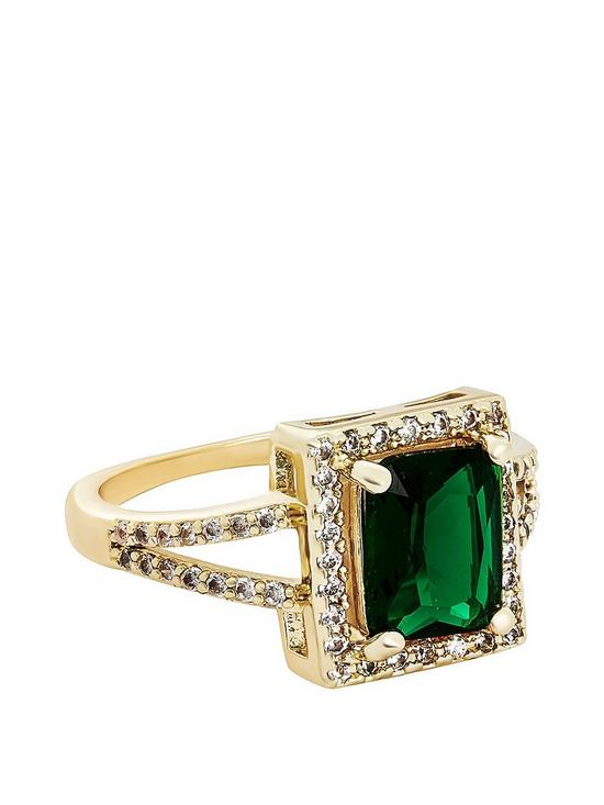 front image of jon-richard-gold-plate-emerald-cubic-zirconia-cocktail-ring-16mm