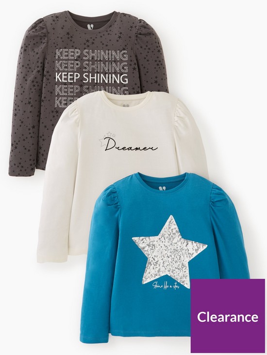 front image of v-by-very-girls-3-pack-long-sleeve-sequin-star-slogan-t-shirts-multi