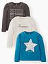  image of v-by-very-girls-3-pack-long-sleeve-sequin-star-slogan-t-shirts-multi