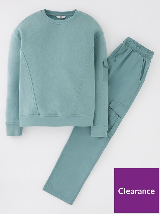 front image of v-by-very-kidsnbspsweat-and-poplin-cargo-set-teal