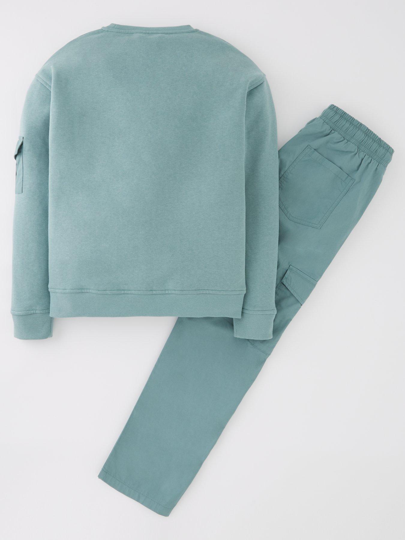  image of v-by-very-kidsnbspsweat-and-poplin-cargo-set-teal