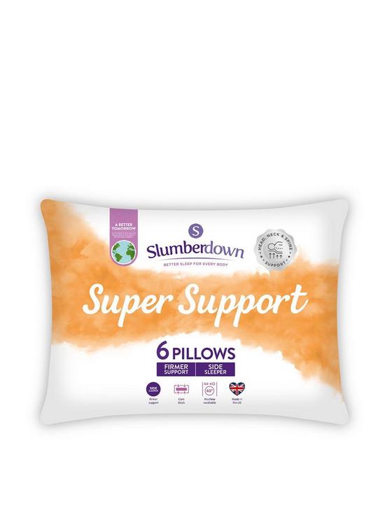 front image of slumberdown-super-support-6-pack-pillow-white