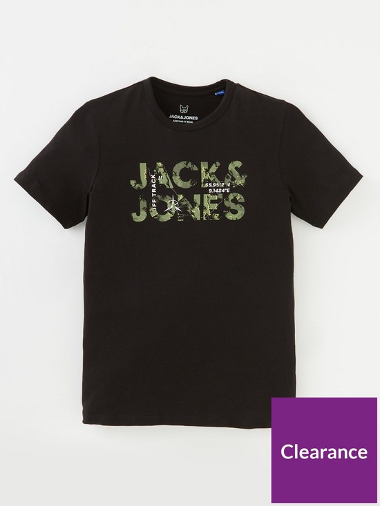 front image of jack-jones-junior-boys-tech-logo-t-shirt-black