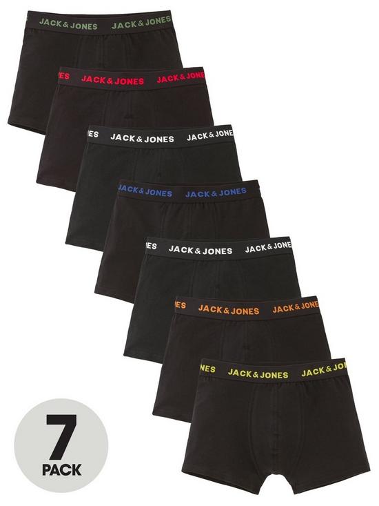 front image of jack-jones-junior-boys-7-pack-coloured-waistband-trunks-black