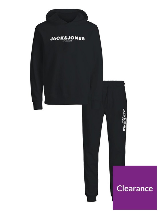 front image of jack-jones-junior-boys-harry-sweat-hoodie-tracksuit-black