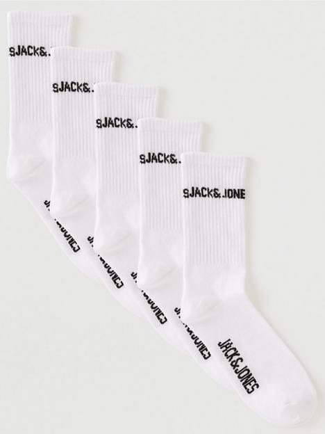 jack-jones-junior-boys-5-pack-basic-logo-tennis-socks-white