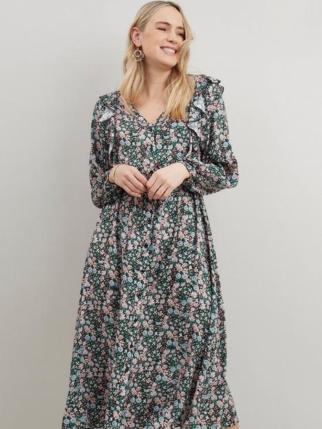 wallis-ditsy-floral-ruffle-button-through-dress