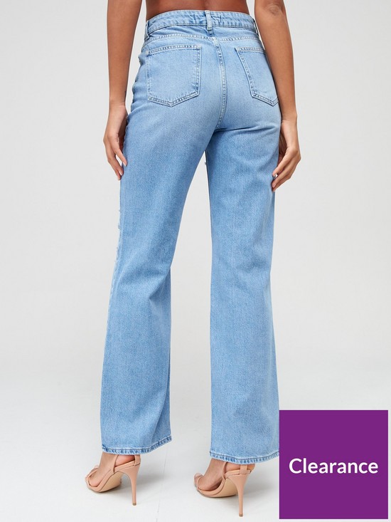 stillFront image of v-by-very-tallnbsphigh-waist-wide-leg-jean-with-rips-mid-wash