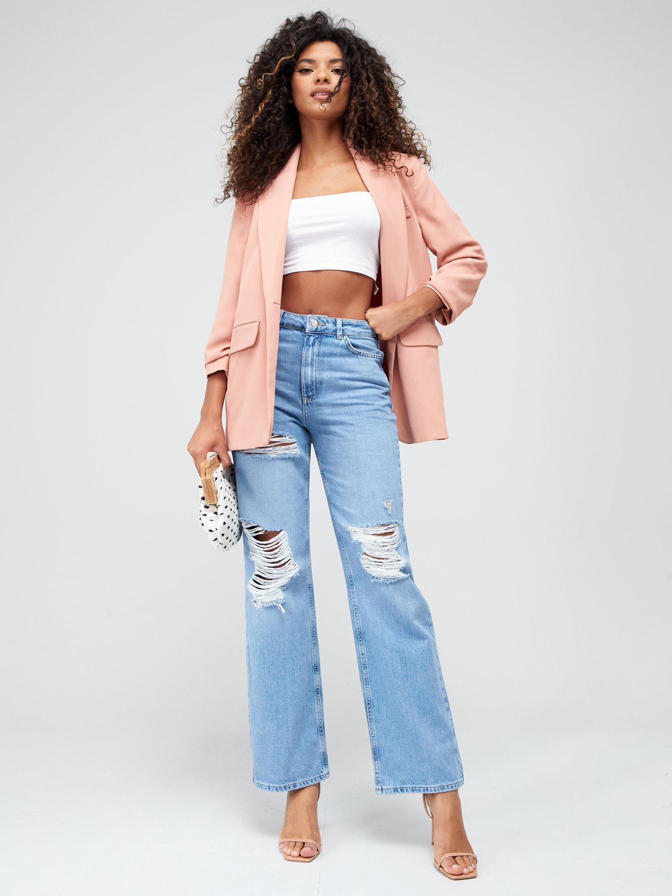  image of v-by-very-tallnbsphigh-waist-wide-leg-jean-with-rips-mid-wash