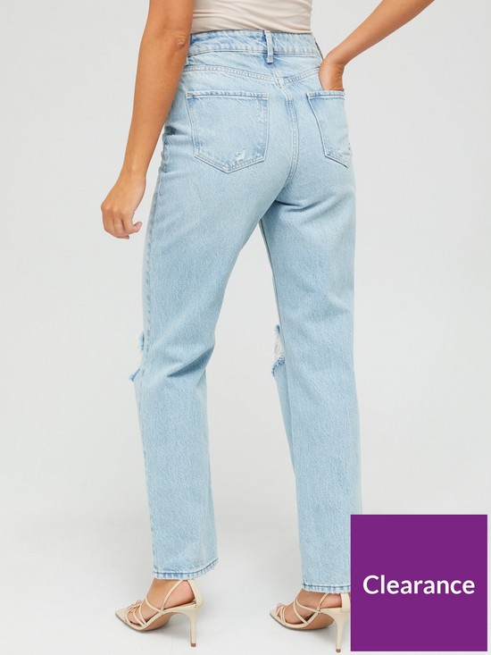 stillFront image of v-by-very-high-waist-loose-straight-jean-with-rips-light-wash-blue