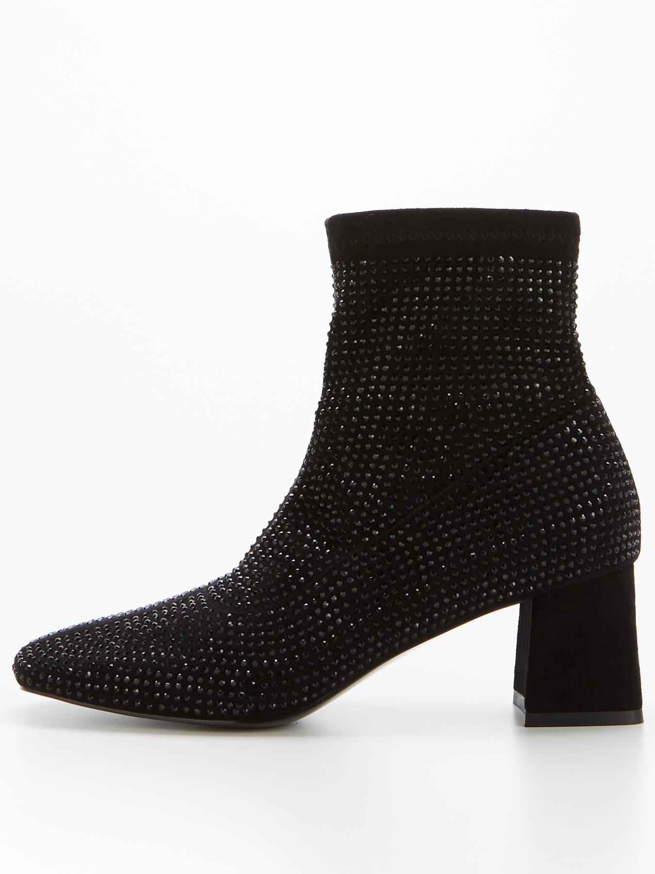 undefined Wide Fit Block Heel Ankle Boot - Black