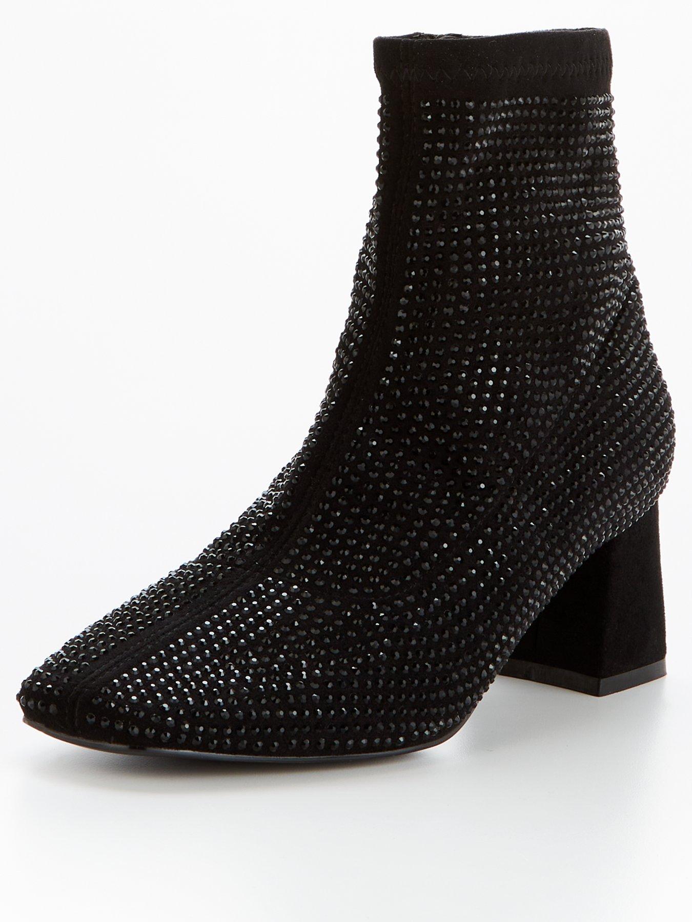 V by Very Wide Fit Block Heel Ankle Boot Black Littlewoods