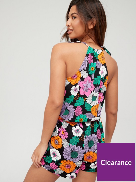 stillFront image of v-by-very-racer-neck-tie-waist-beach-playsuit-floral