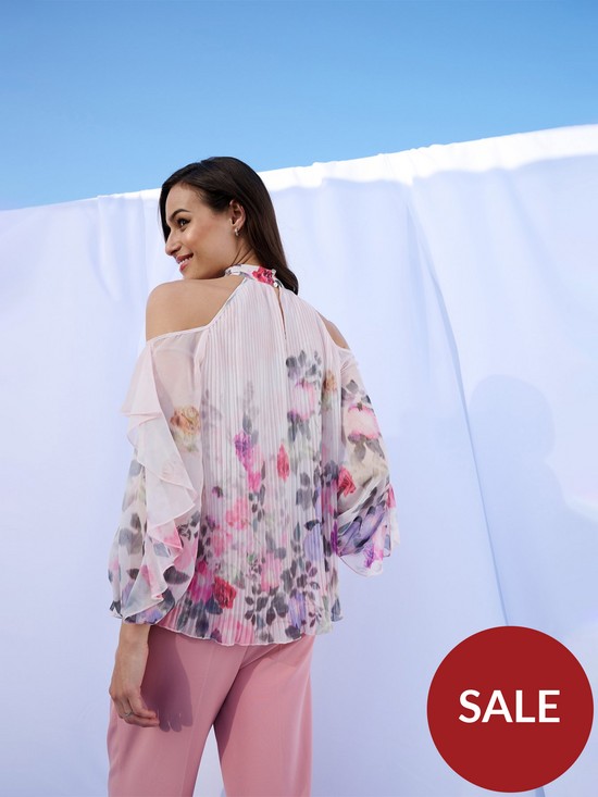 stillFront image of wallis-pink-floral-cold-shoulder-top