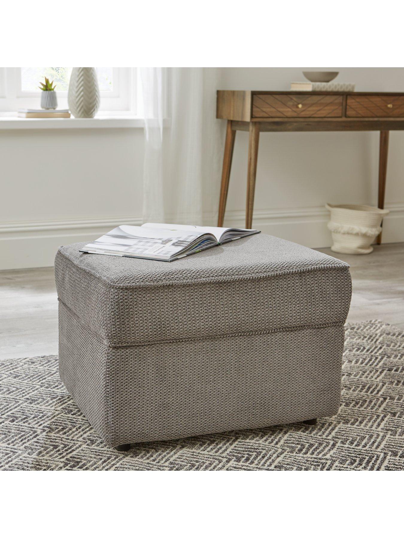 Grey fabric footstool store with storage