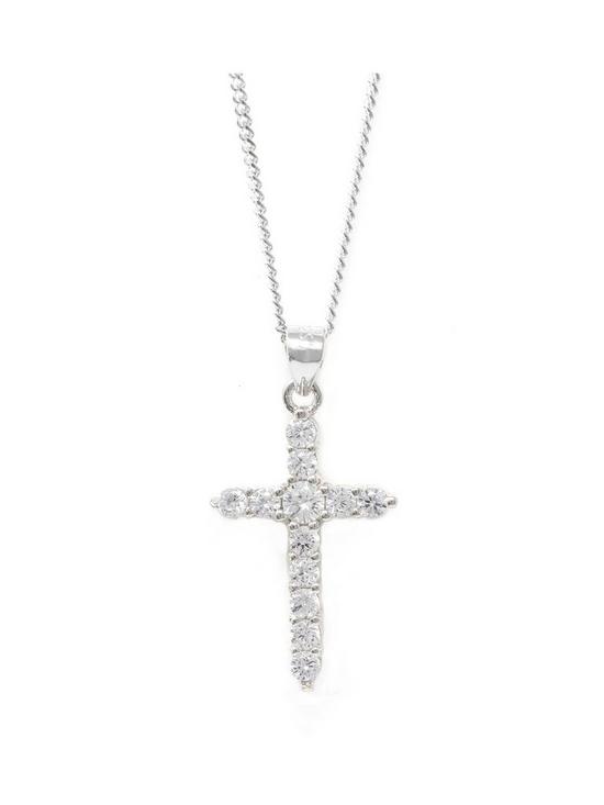 front image of say-it-with-diamonds-claw-set-cross-necklace-sterling-silver