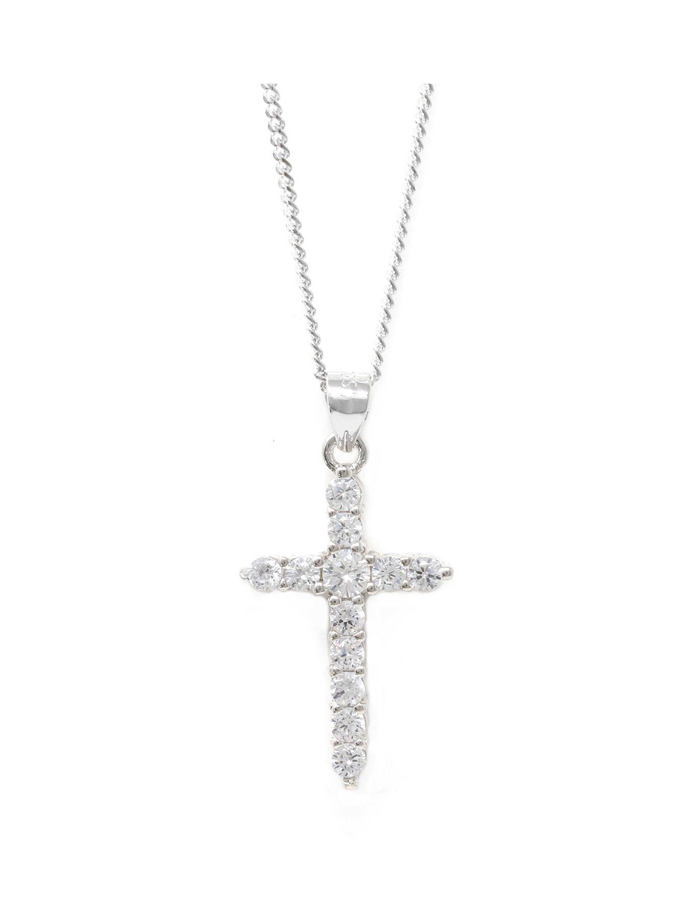 undefined Claw Set Cross Necklace - Sterling Silver
