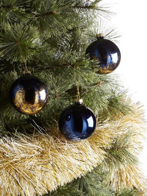 festive-8-navy-glass-baublesnbspand-goldwhitenbsptinsel-christmas-tree-decorations