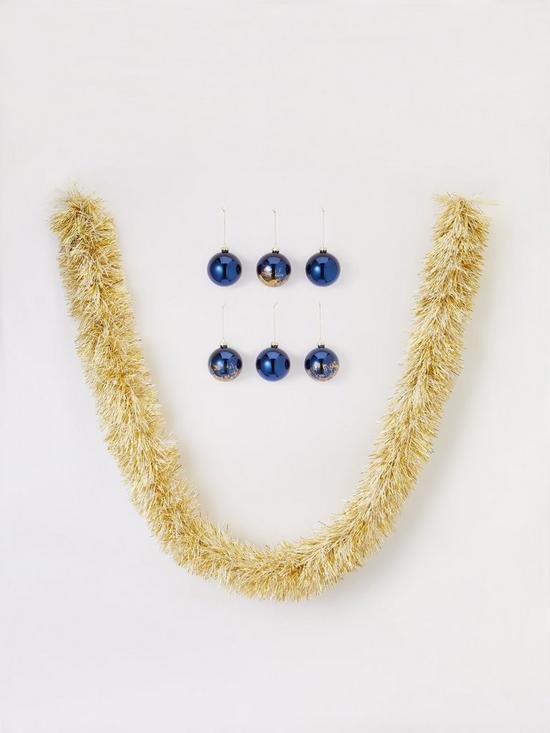 back image of festive-8-navy-glass-baublesnbspand-goldwhitenbsptinsel-christmas-tree-decorations