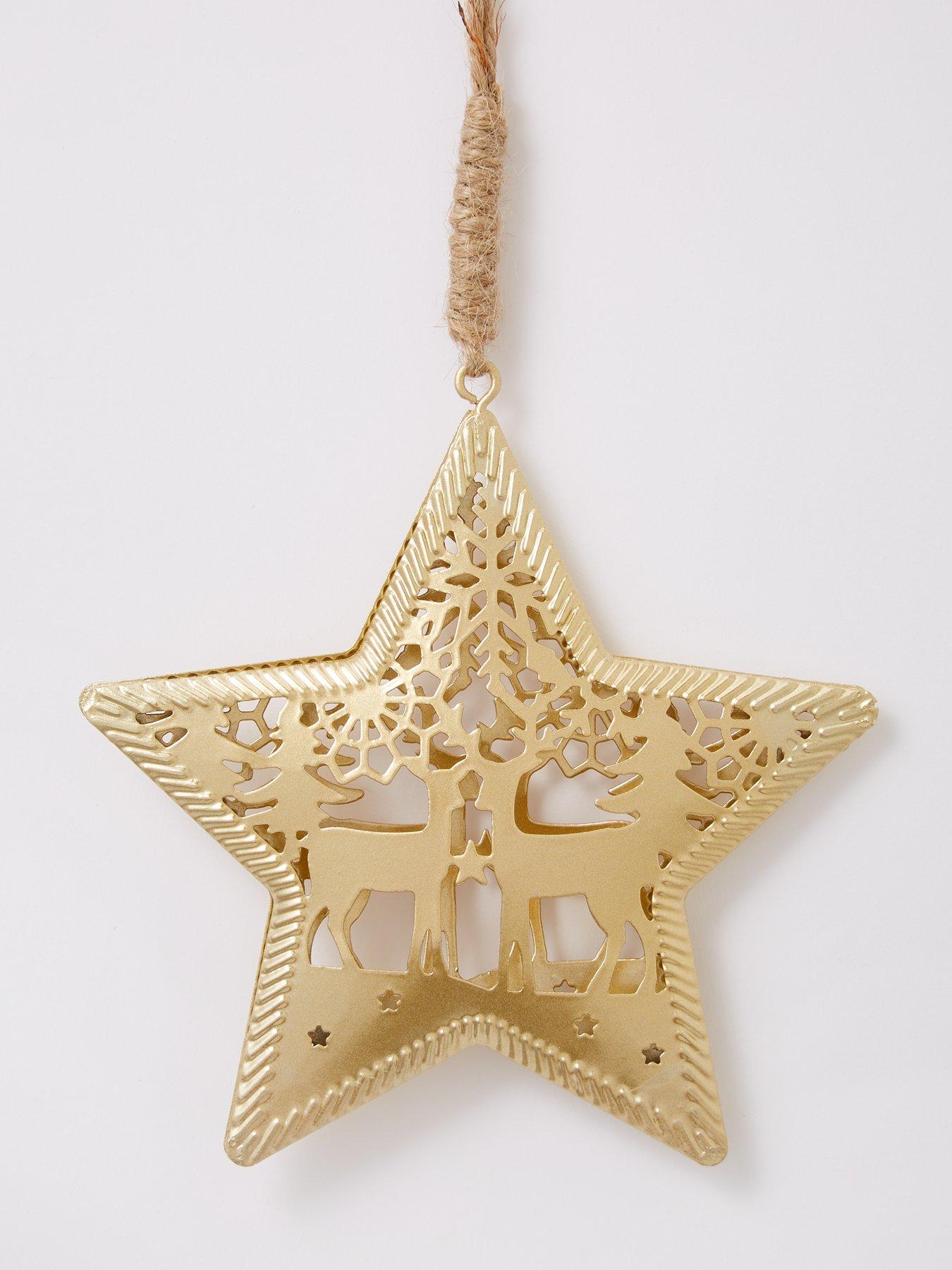 image of festive-set-of-8-filigree-metal-christmasnbsptree-ornaments--nbspgold