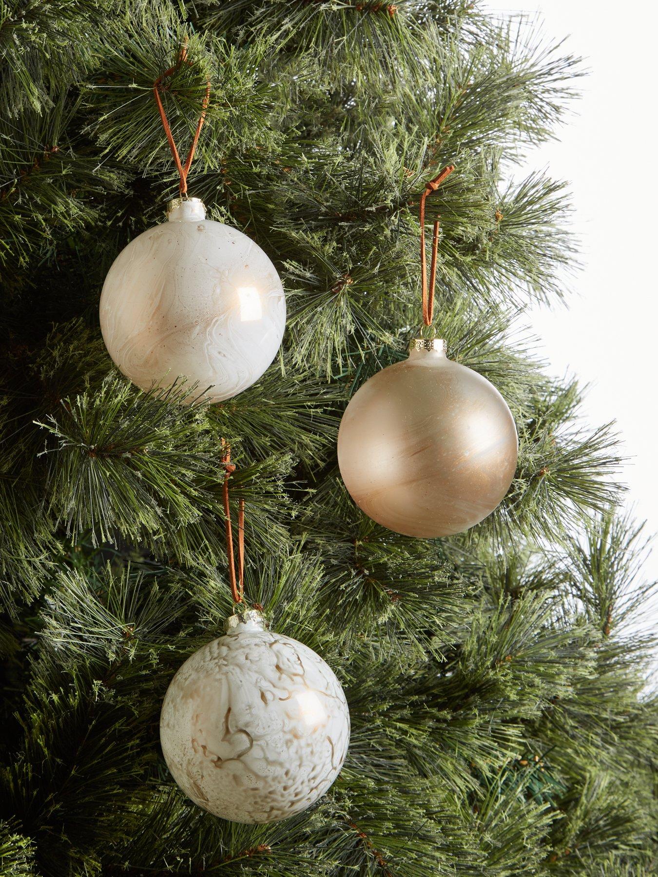 Festive Set of 6 Marble Glass Christmas Tree Decorations