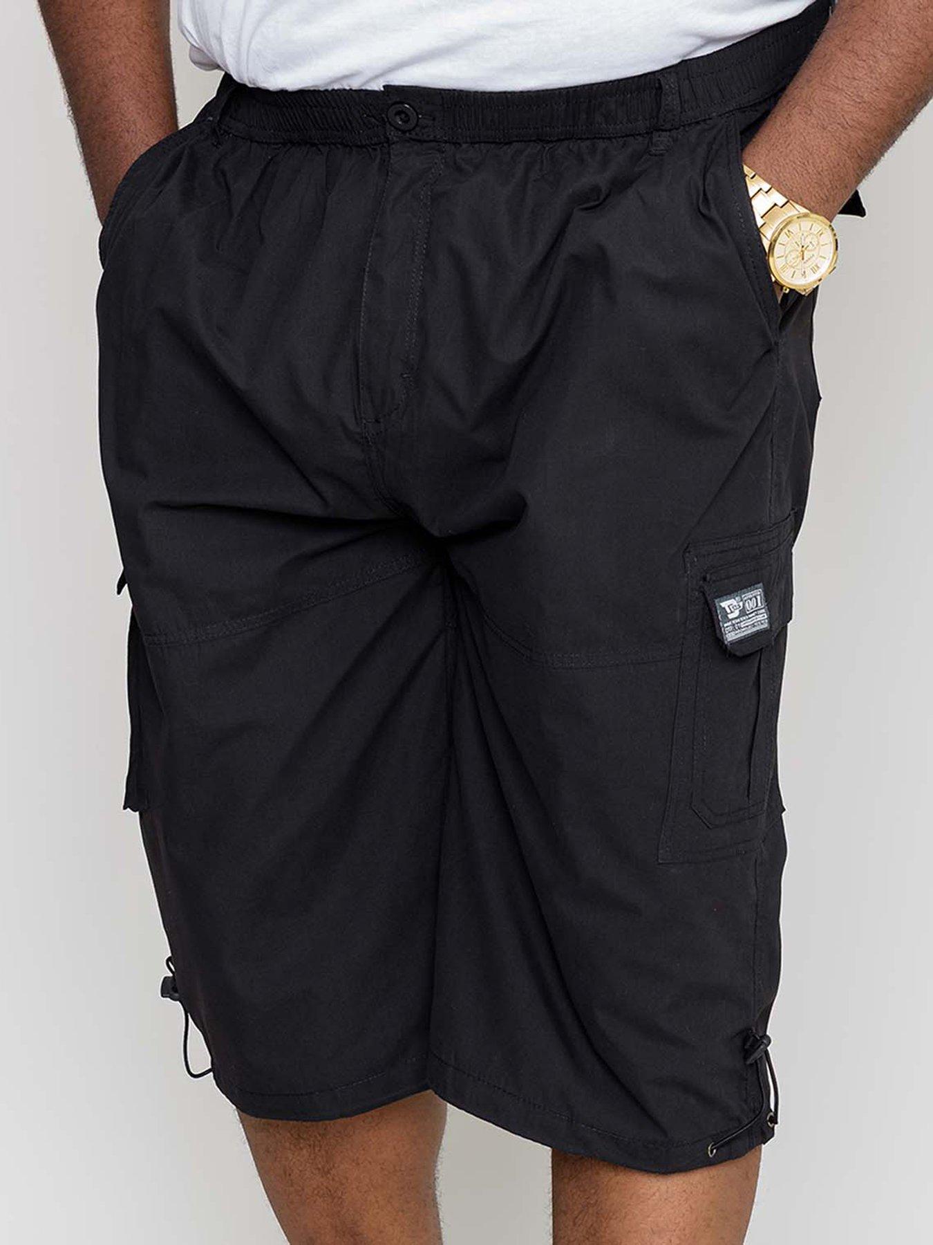  image of d555-mason-mason-elasticated-waist-drawcord-cargo-capri-pant-black