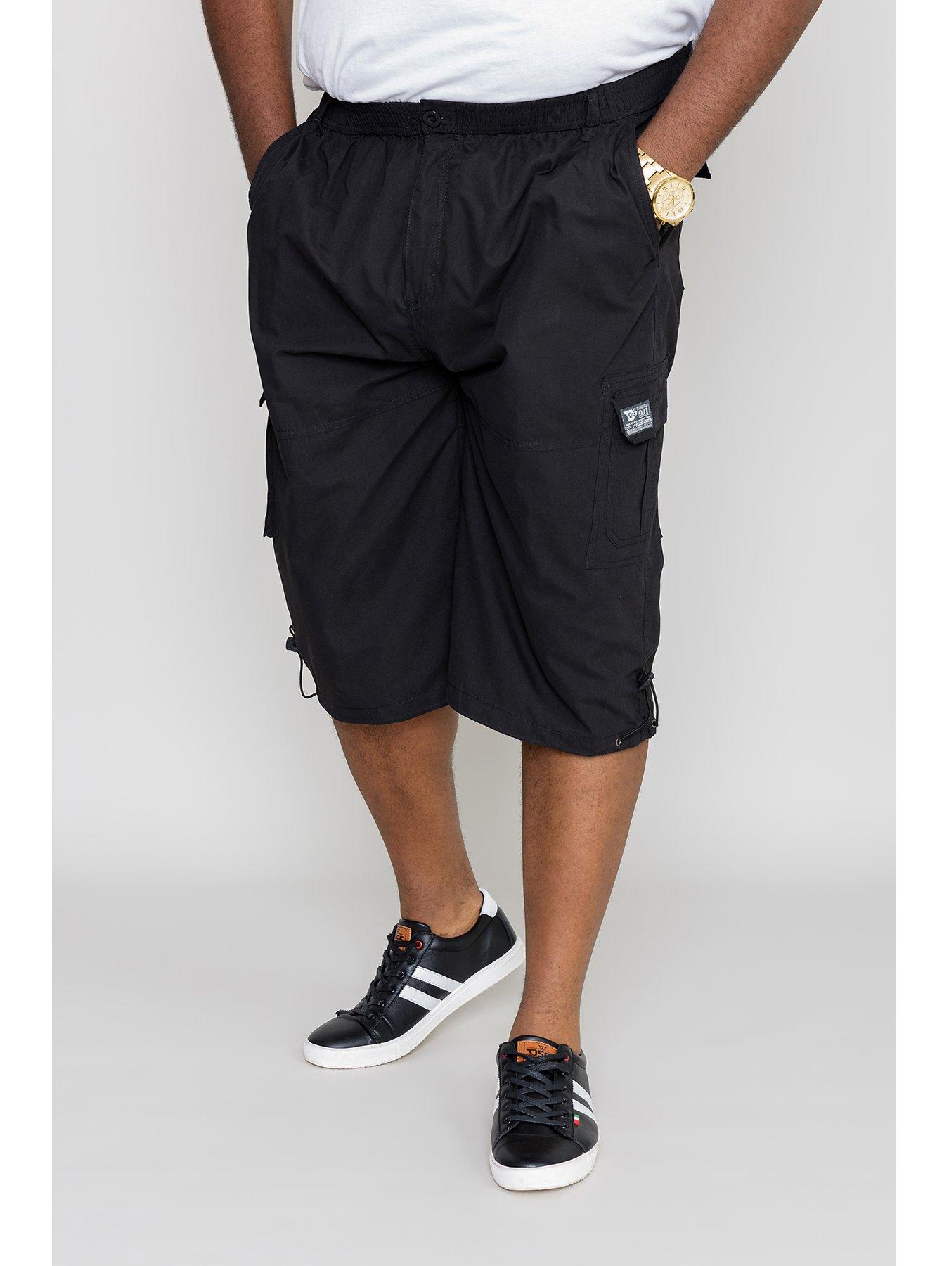  image of d555-mason-mason-elasticated-waist-drawcord-cargo-capri-pant-black