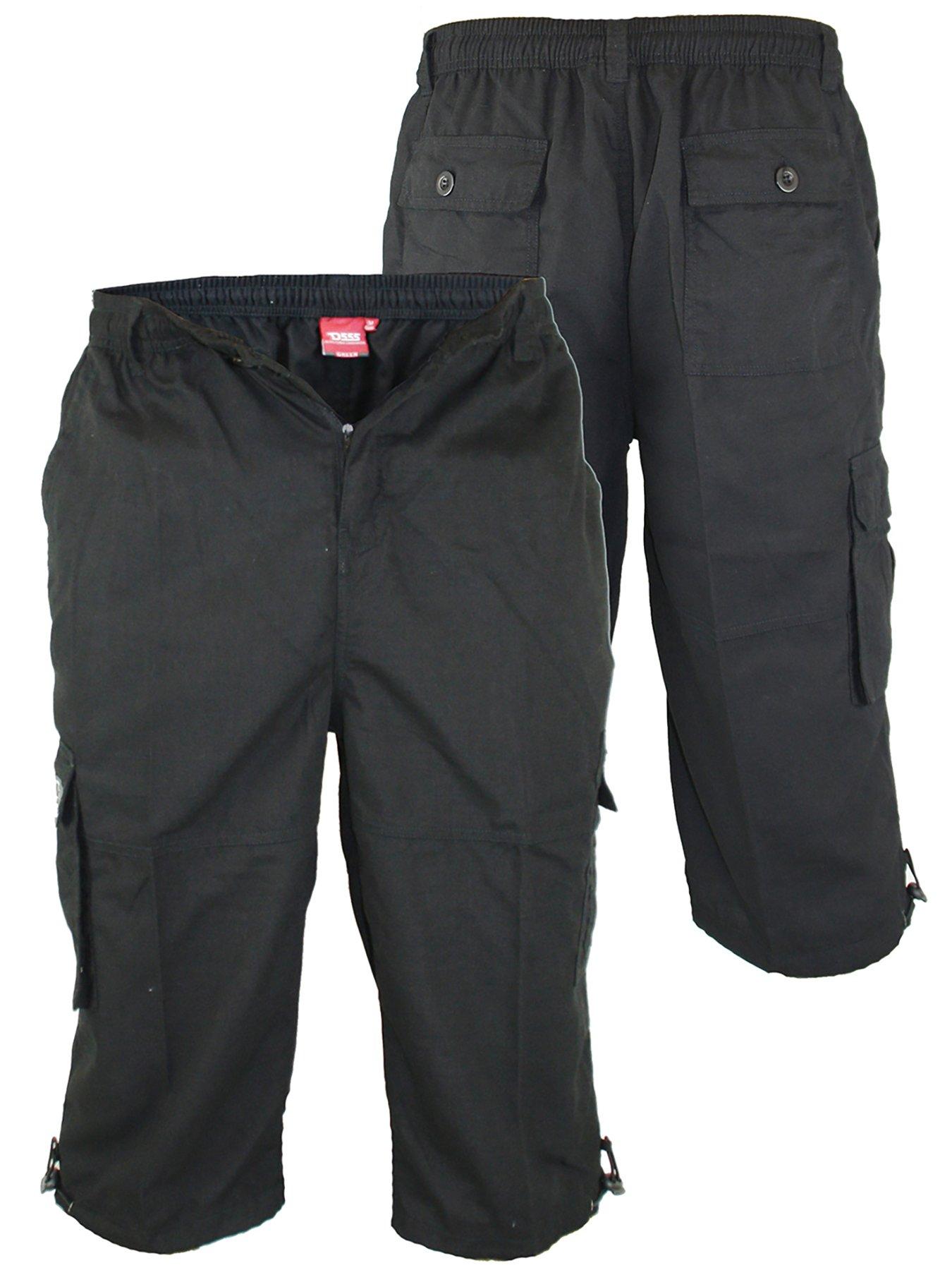  image of d555-mason-mason-elasticated-waist-drawcord-cargo-capri-pant-black