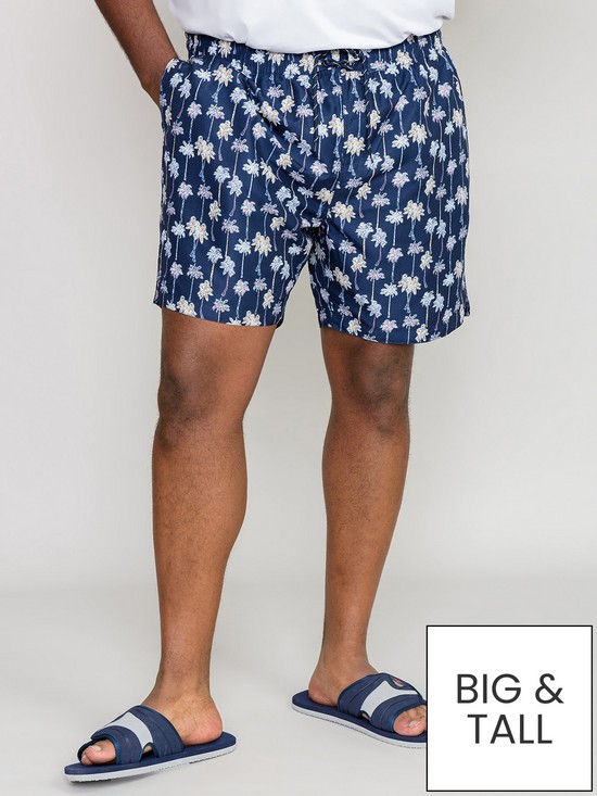 front image of d555-bradwell-palm-tree-printed-swim-shorts-navy