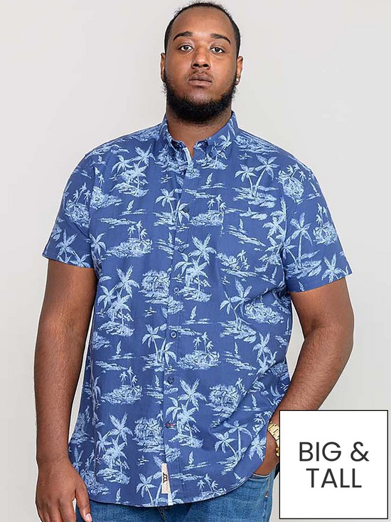 front image of d555-whitsbury-hawaiian-printed-short-sleeve-shirt-blue