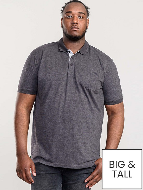 front image of d555-grant-pique-polo-shirt-charcoal-marl