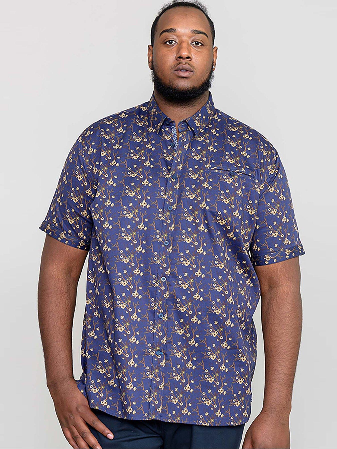 Image 1 of 6 of D555 Kingston Short Sleeve Floral Printed Shirt - Navy