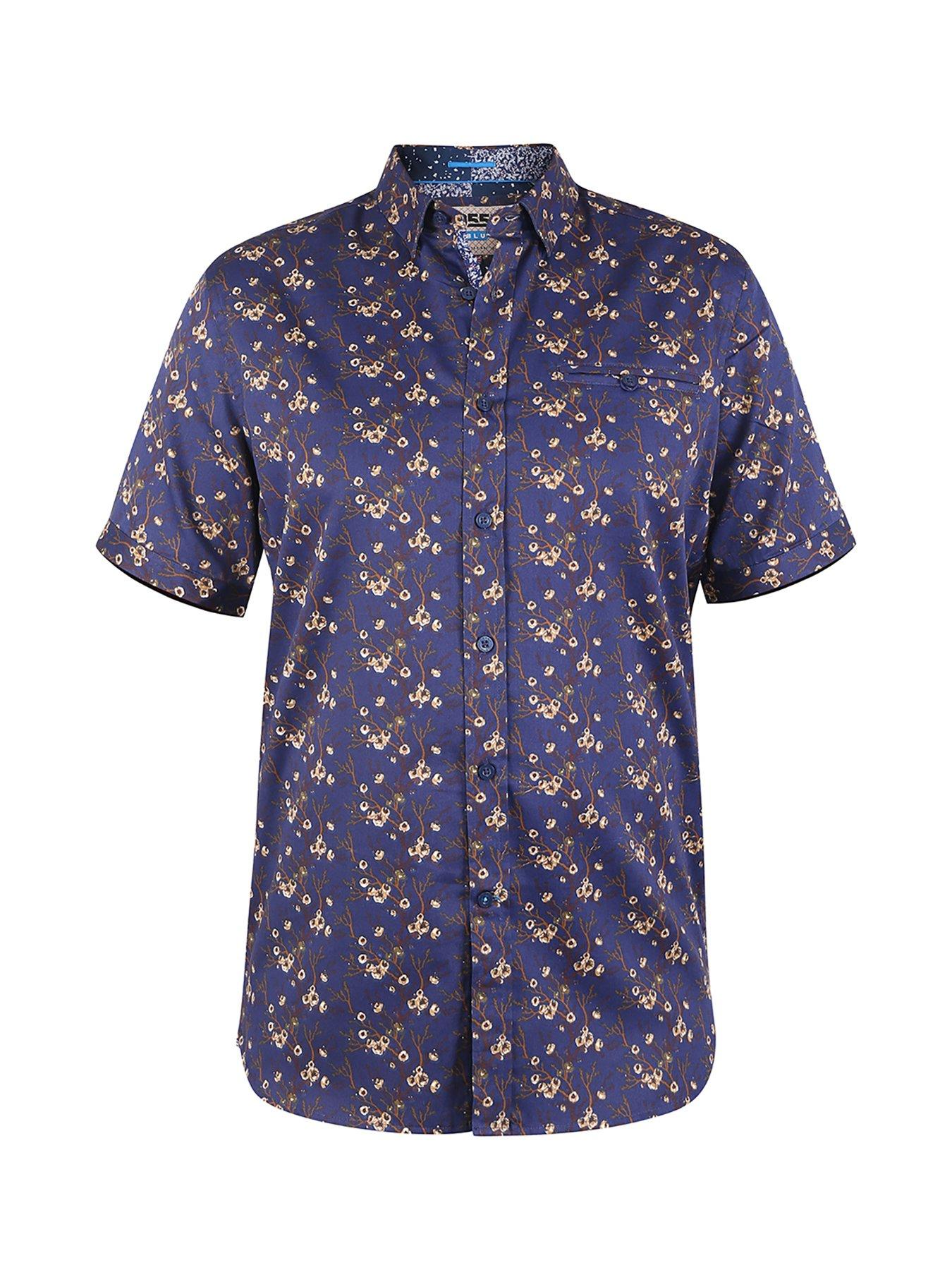 Image 4 of 6 of D555 Kingston Short Sleeve Floral Printed Shirt - Navy