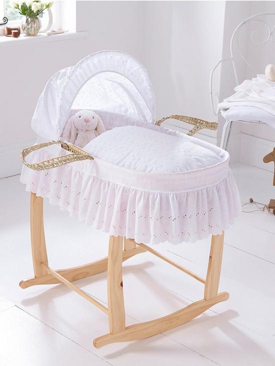 front image of clair-de-lune-broderie-anglaise-palm-moses-basket-with-traditional-skirt