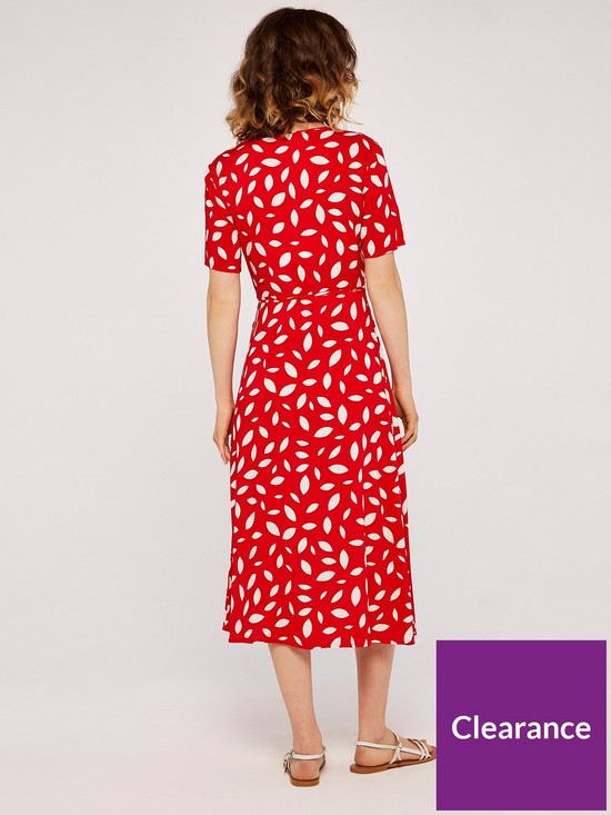 stillFront image of apricot-falling-leaves-wrap-midi-dress-red