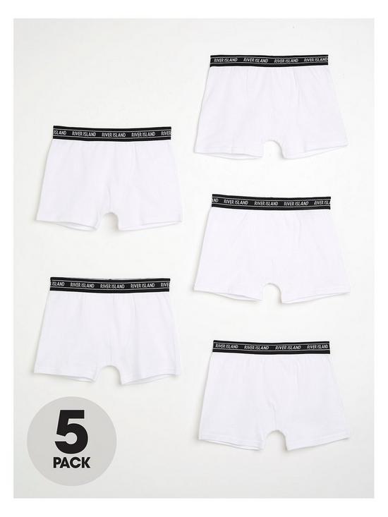front image of river-island-boys-5-pack-waistband-boxer-shorts-white