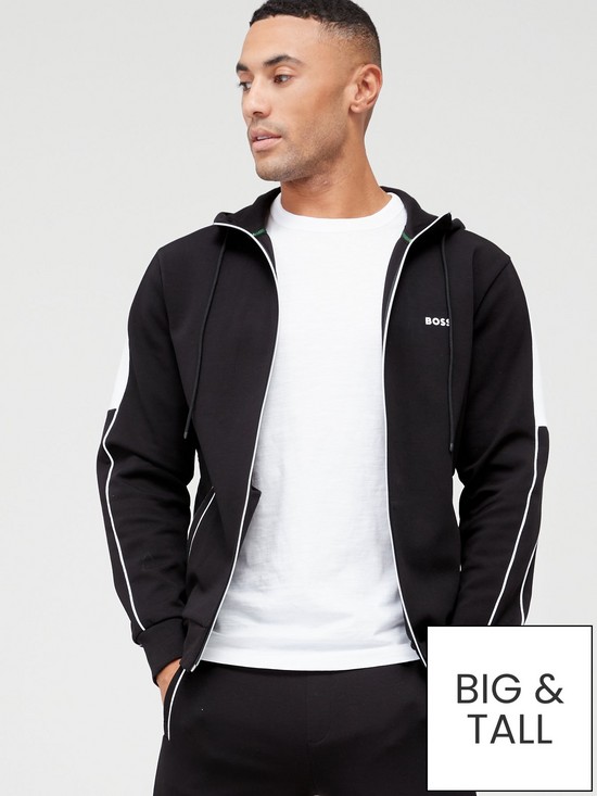front image of boss-zip-through-hoodie-tracksuit-black