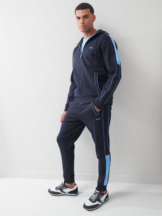 front image of boss-zip-thru-hoodie-tracksuit-dark-blue