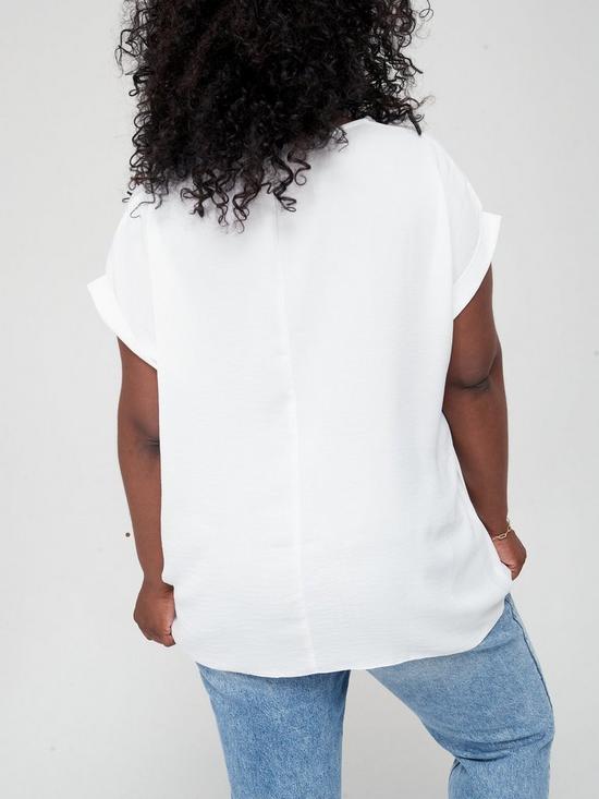 stillFront image of v-by-very-curve-woven-roll-sleeve-pocket-t-shirt-white