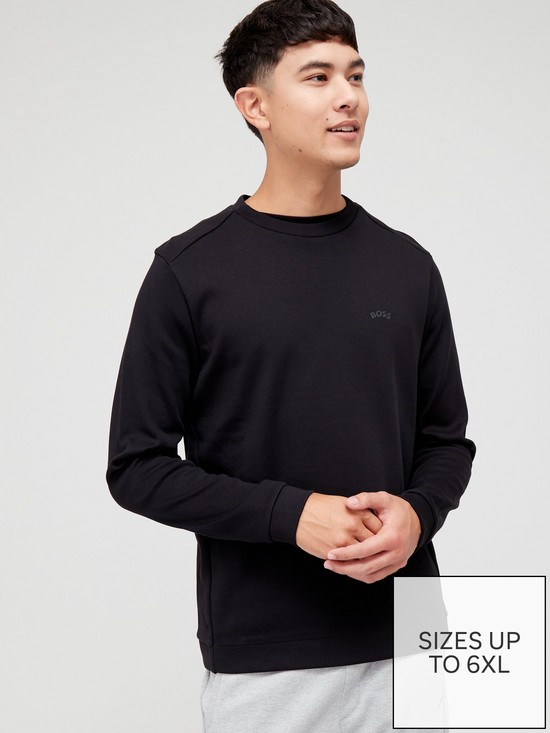 front image of boss-salbo-curved-logo-sweatshirt-black