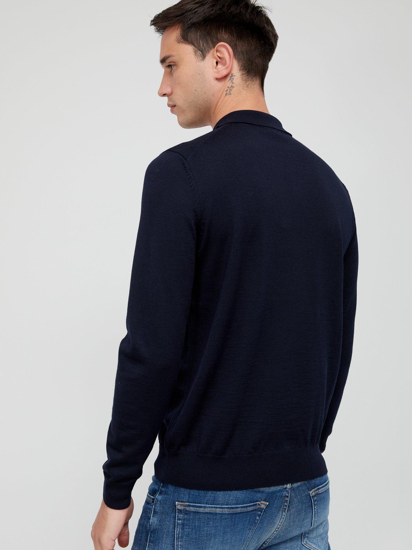  image of boss-bono-long-sleeve-knitted-polo-shirt-dark-blue