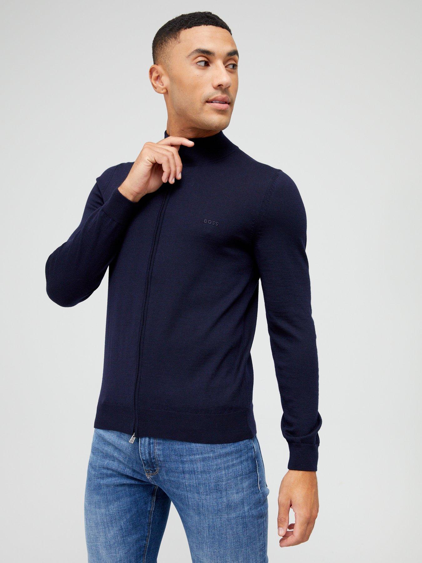 Image 1 of 4 of BOSS Balonso-l Zip Thru Cardigan - Dark Blue