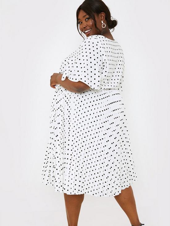 stillFront image of in-the-style-curve-jac-jossa-white-polka-dot-print-pleated-wrap-midi-dress