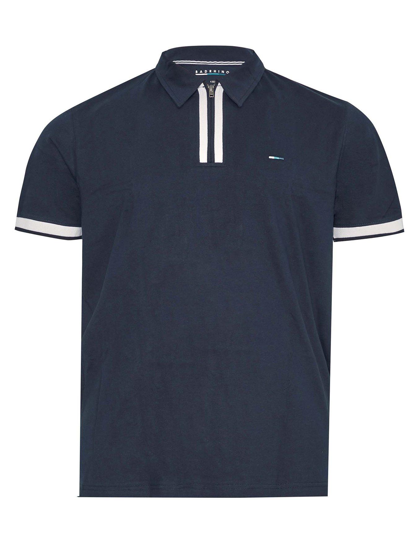 BadRhino Navy Jersey Zip Polo Shirt | littlewoods.com