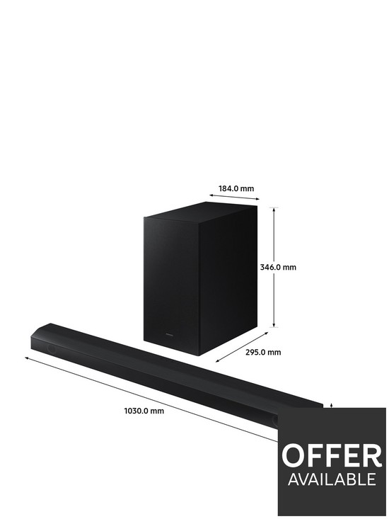 stillFront image of samsung-b650-31ch-430w-soundbar-with-wireless-subwoofer-game-mode-and-virtual-dtsx