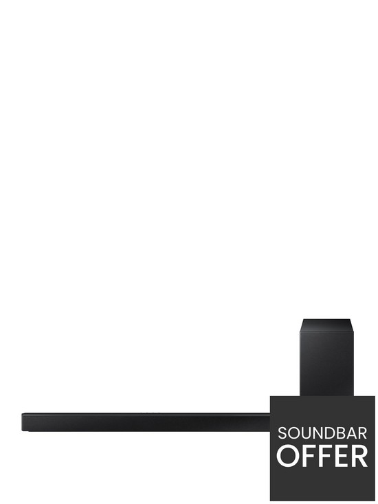 front image of samsung-b430-21ch-270w-soundbar-with-wireless-subwoofer-and-game-mode