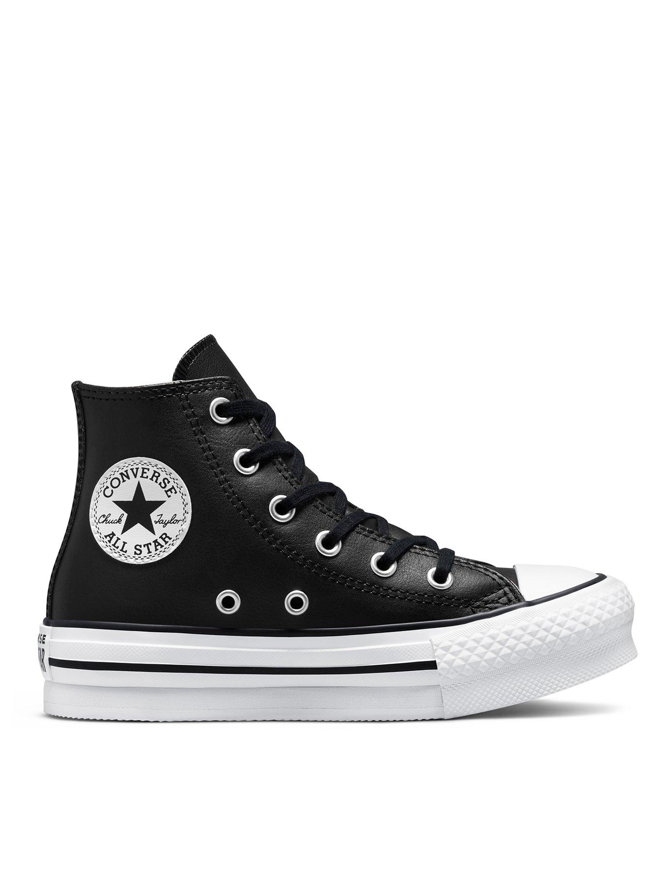Converse Kids Girls Leather Eva Lift Hi Top Trainers White/Black