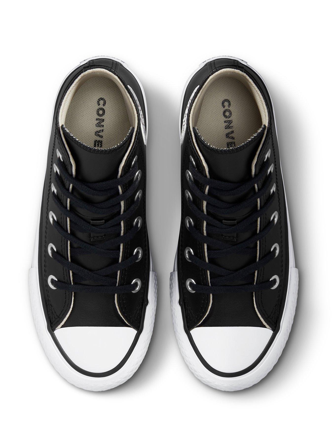 image of converse-kids-girls-leather-eva-lift-hi-top-trainers-whiteblack