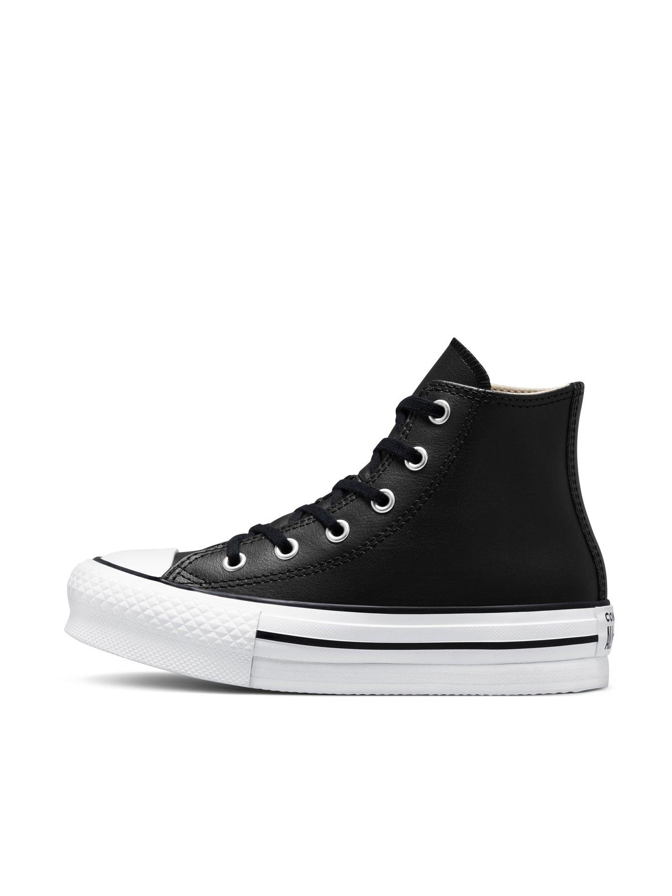  image of converse-kids-girls-leather-eva-lift-hi-top-trainers-whiteblack